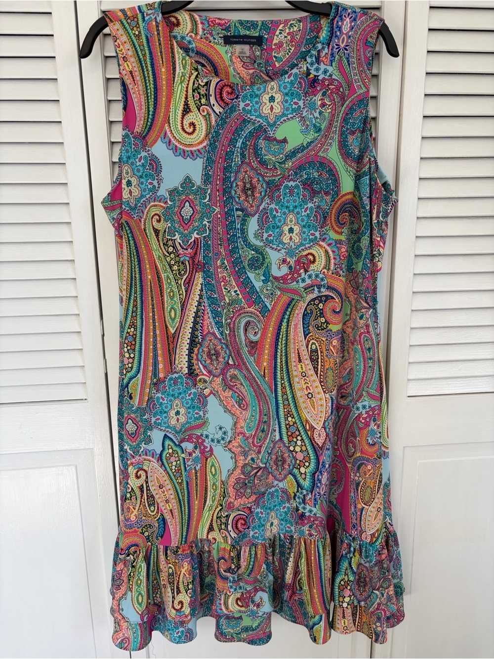 Tommy Hilfiger Women's 12 Sun Dress Sleeveless Ruffle Hem Beach Resort Stretchy